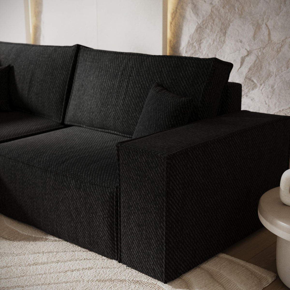 ECKSOFA AVION mit Schlaffunktion Schwarz im Neve Stoff - Schwarz, Holz/Holzwerkstoff (253/148cm) - AltaBeds