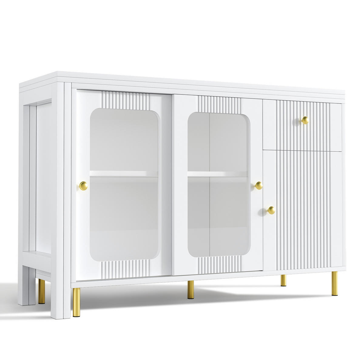 SIDEBOARD 116/40/78,5 cm mit ausklappbarer Tischplatte, Schiebetüren aus Glas und MDF-Korpus, Weiß - Weiß, Holzwerkstoff (116/78/40cm) - Redom