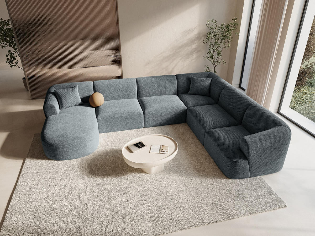 MODULARES-PANORAMASOFA rechts Campi aus Cord dunkelgrau 7 Sitzplätze - Dunkelgrau, Textil (255/70/330cm) - Cosmopolitan Design