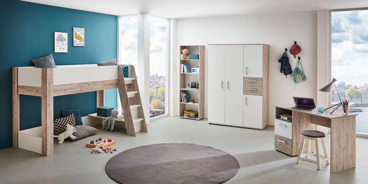 SCHULKINDZIMMER Komplettset Bente 4-tlg - Eichefarben/Silberfarben, Holzwerkstoff/Kunststoff (1/1/1cm) - arthur berndt