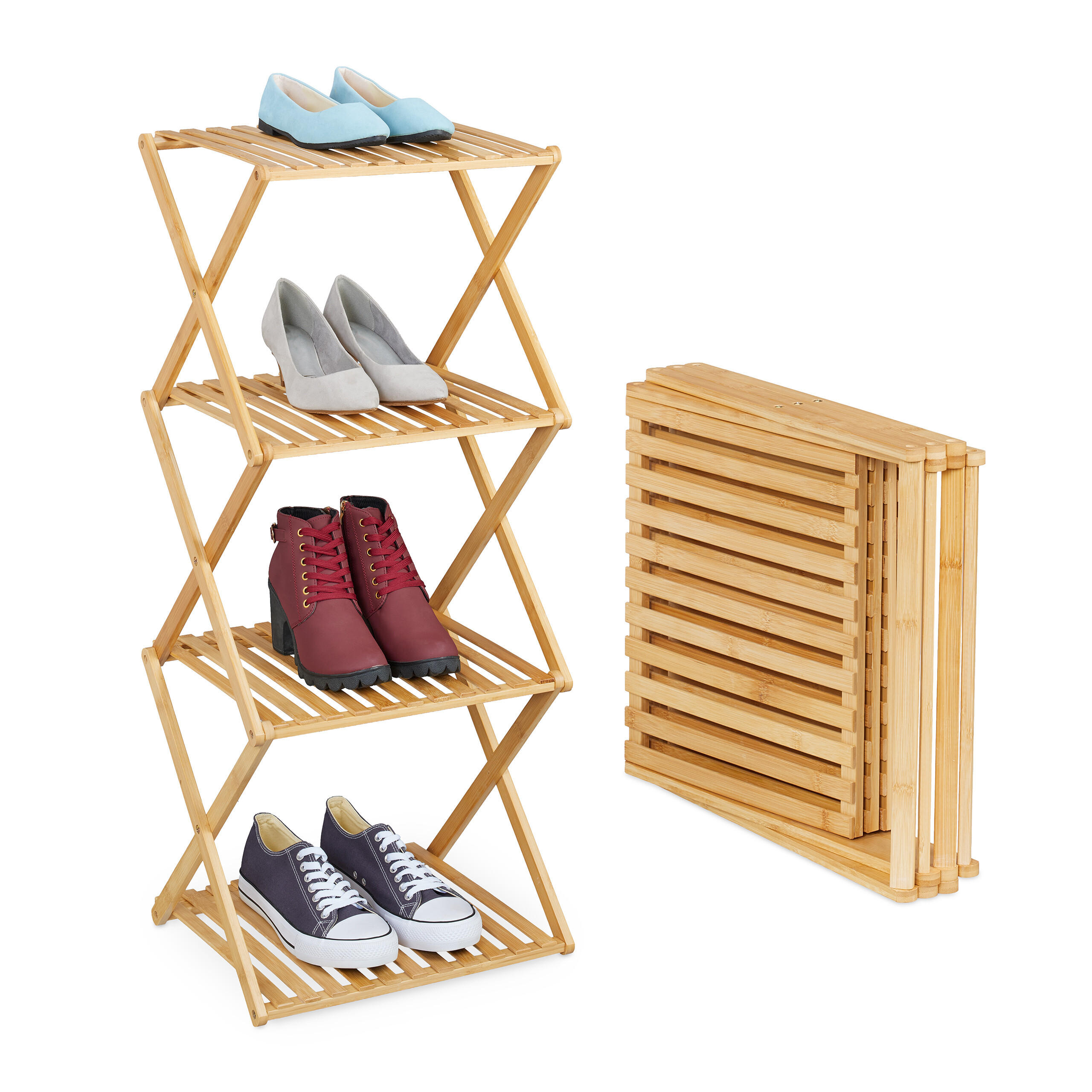 SCHUHREGAL - Hellbraun, Holz (40/86/34cm) - Relaxdays