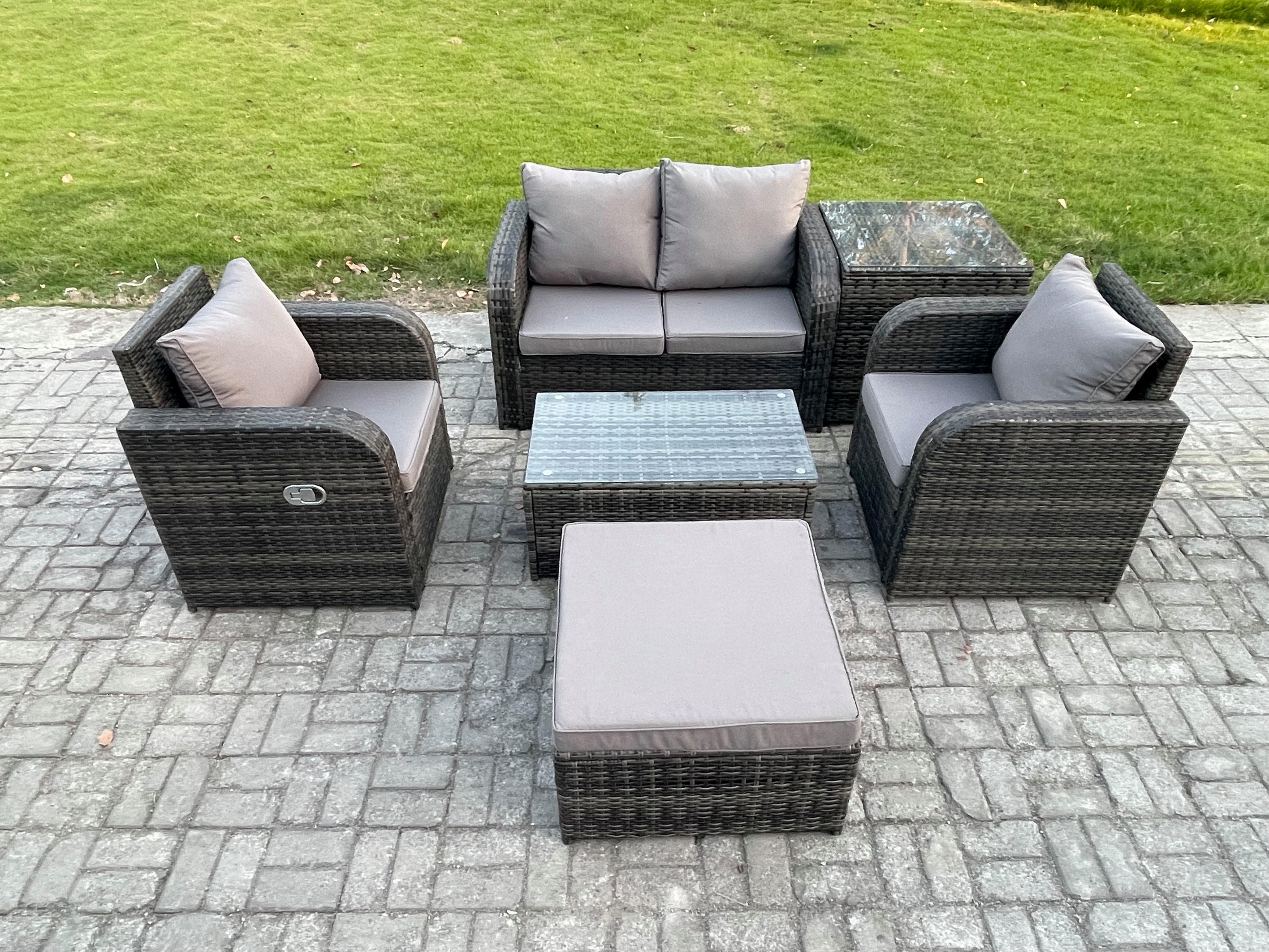 GARTENLOUNGE-SET Polyrattan Dunkelgrau 5-Sitzer - Dunkelgrau, Metall - Fimous