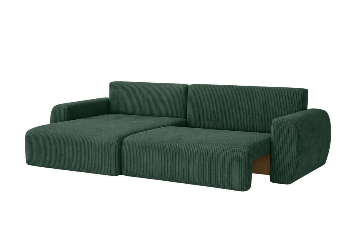 ECKSOFA Mit Schlaffunktion Ariel L, Cordstoff, Stoff Poso, Grün, Links - Grün, Holz (250/142cm) - Kaiser Möbel