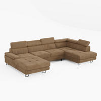 WOHNLANDSCHAFT MARRY Rechts Braun Velours-Stoff mit Schlaffunktion und zwei Bettkästen - Beige, Holz/Metall (335/90/190cm) - Barchello