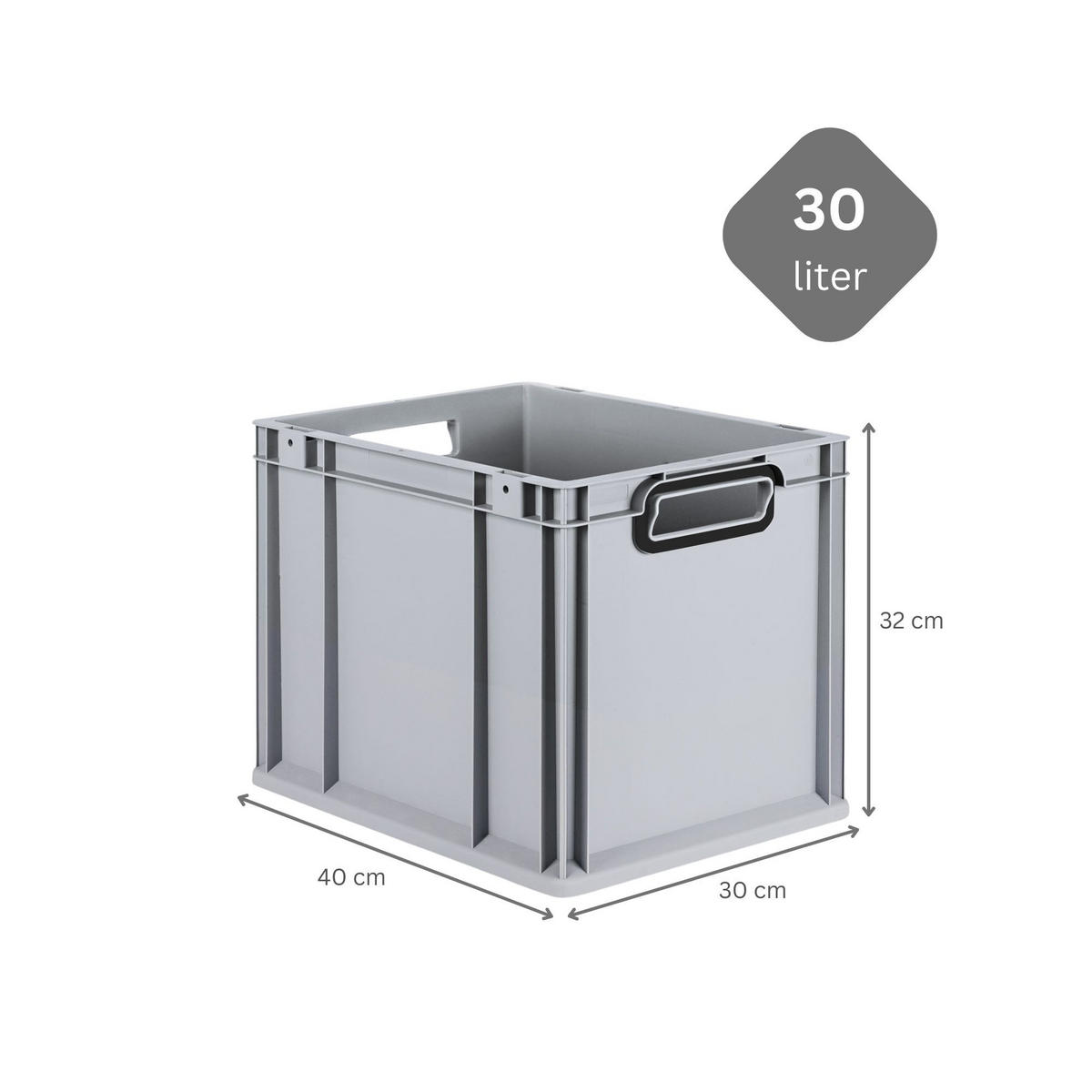 EUROBOX NextGen Color 32x30x40 cm 30 Liter Griffe schwarz offen, Grau - Schwarz/Grau, Kunststoff (30/32/40cm) - PROREGAL