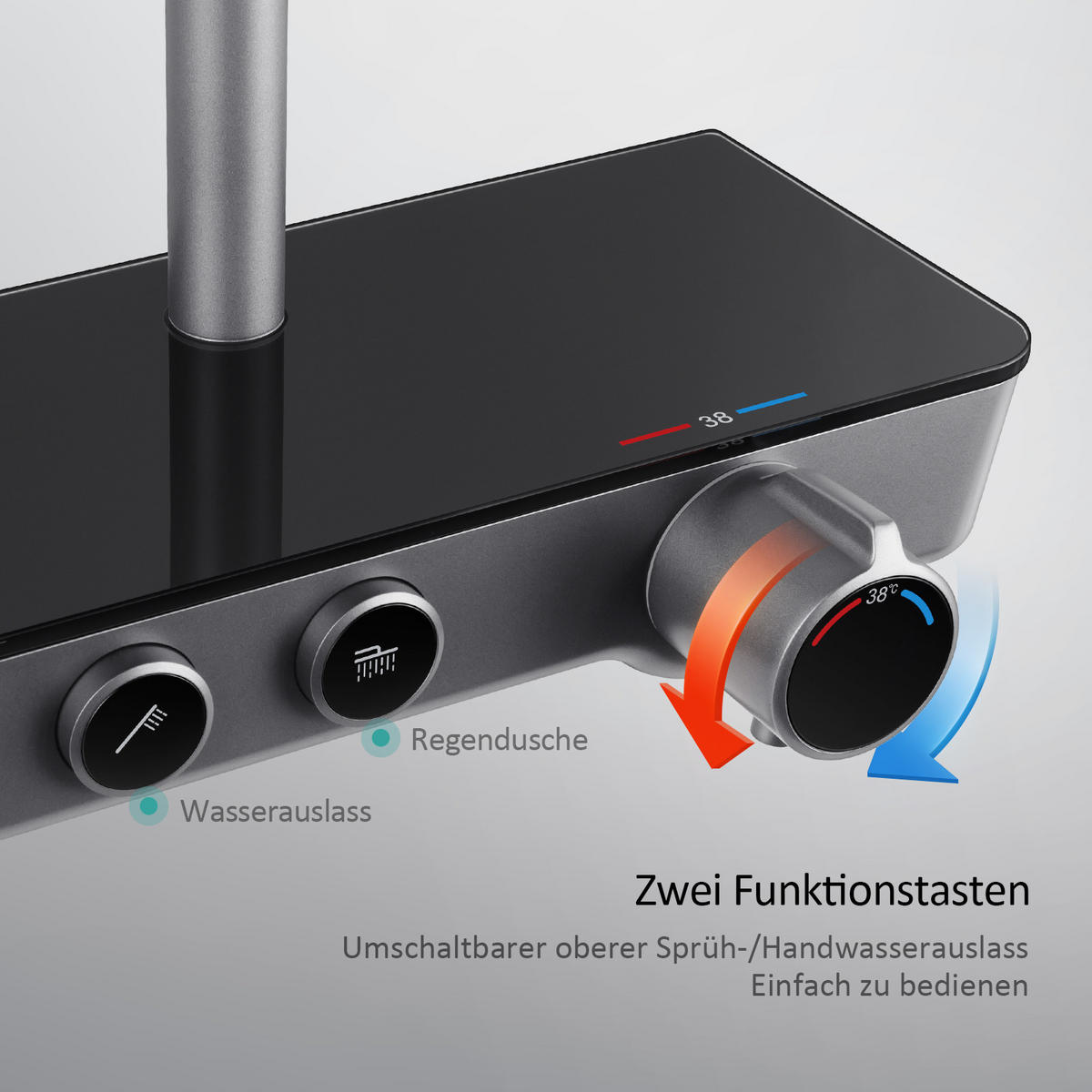 ÜBERKOPFBRAUSESET mit Armatur Thermostat und Ablage Anthrazit - Anthrazit, Metall (36/106.6/48.7cm) - EMKE