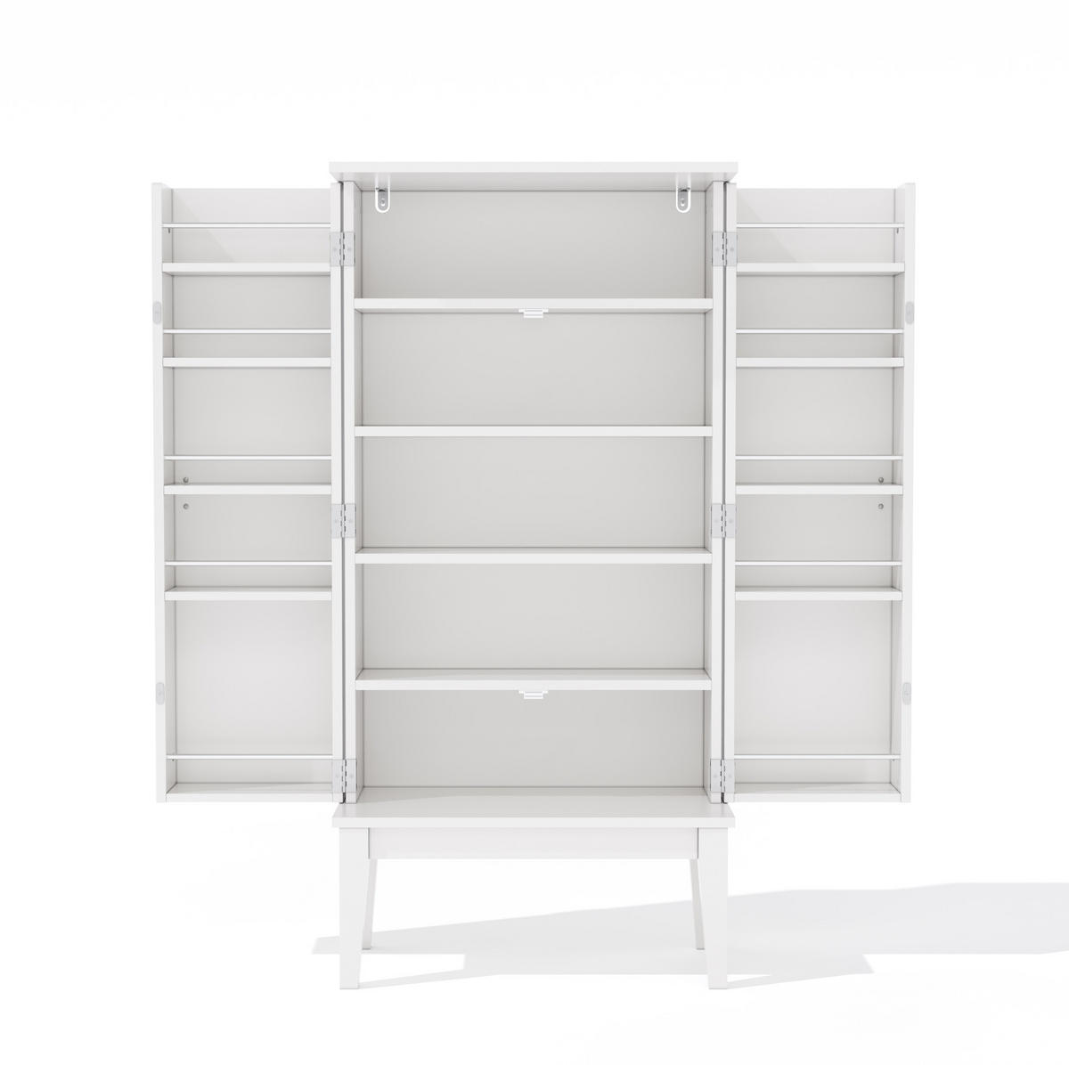 BUFFETSCHRANK 120/45/180 cm mit Arbeitsfläche, 2 Schubladen, Hakenleiste und offenem Stauraum aus MDF, Weiß - Weiß, Holzwerkstoff (120/180/45cm) - Redom