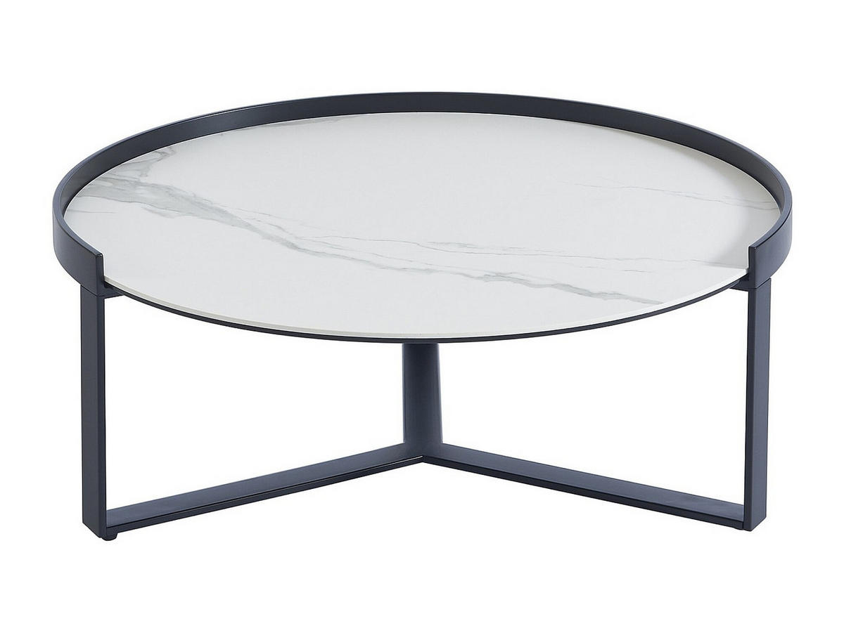 COUCHTISCH-SET - rauchfarbenes Sicherheitsglas, Keramik & Metall - Marmor-Optik Weiß & Schwarz - ZERILA - Schwarz, Glas (90/90/35cm) - Vente-Unique