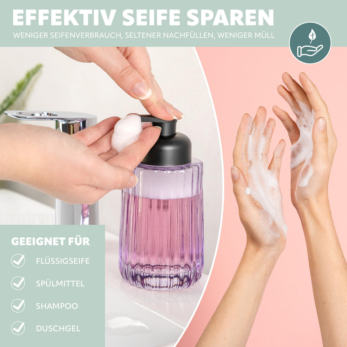 BADEZIMMER ZUBEHÖR-SET, Glas lavendel - Lila, Glas (8/17/8cm) - bremermann