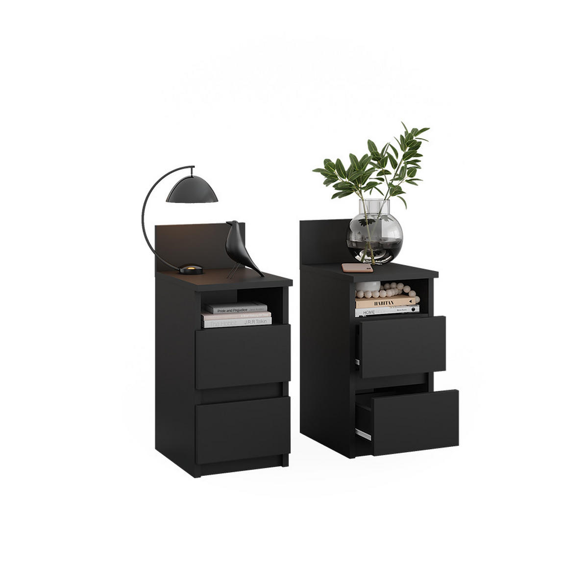 NACHTTISCH Monty Schwarz 25 x 59.1 cm 2er Set - Schwarz, Holzwerkstoff (25/59.1/32.3cm) - Vicco