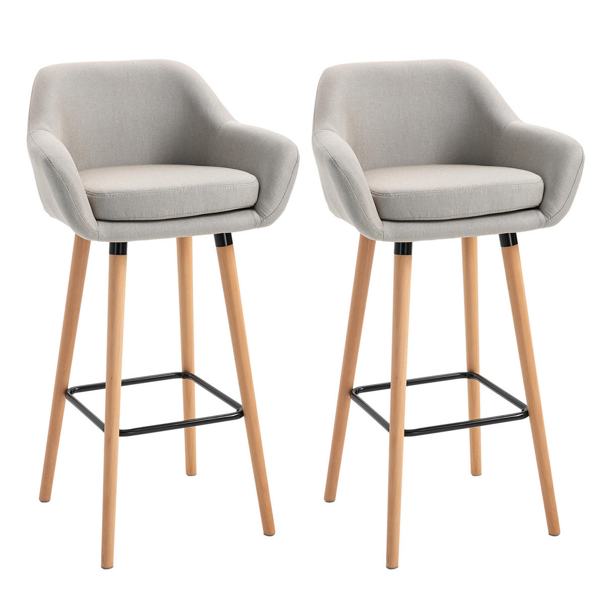BARHOCKER, Buchenholzbeine, Metall Beige - Beige, Holz (48/100/55cm) - HOMCOM