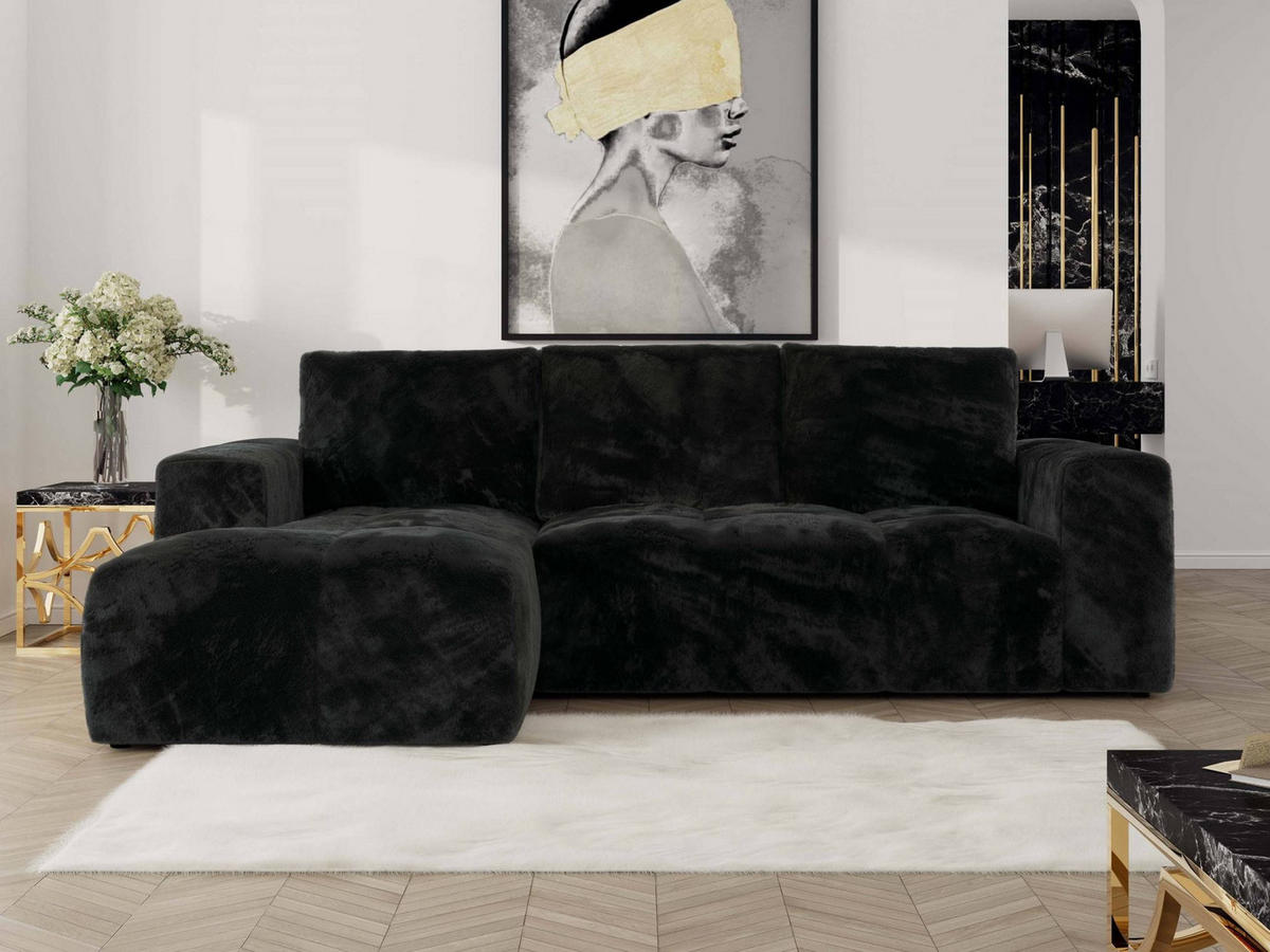 ECKSOFA MONIVA Schwarz Plüsch - Links - Schwarz, Textil (164/266cm) - MKS