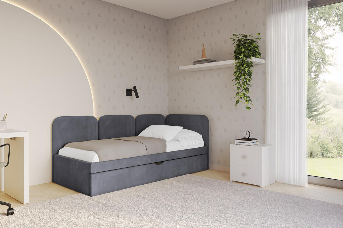 EINZELLBETT Jugendbett mit Bettkasten, Links - ALVY 100x200 Dunkelgrau - Dunkelgrau, Holzwerkstoff/Textil (100/200cm) - ALTDECOR