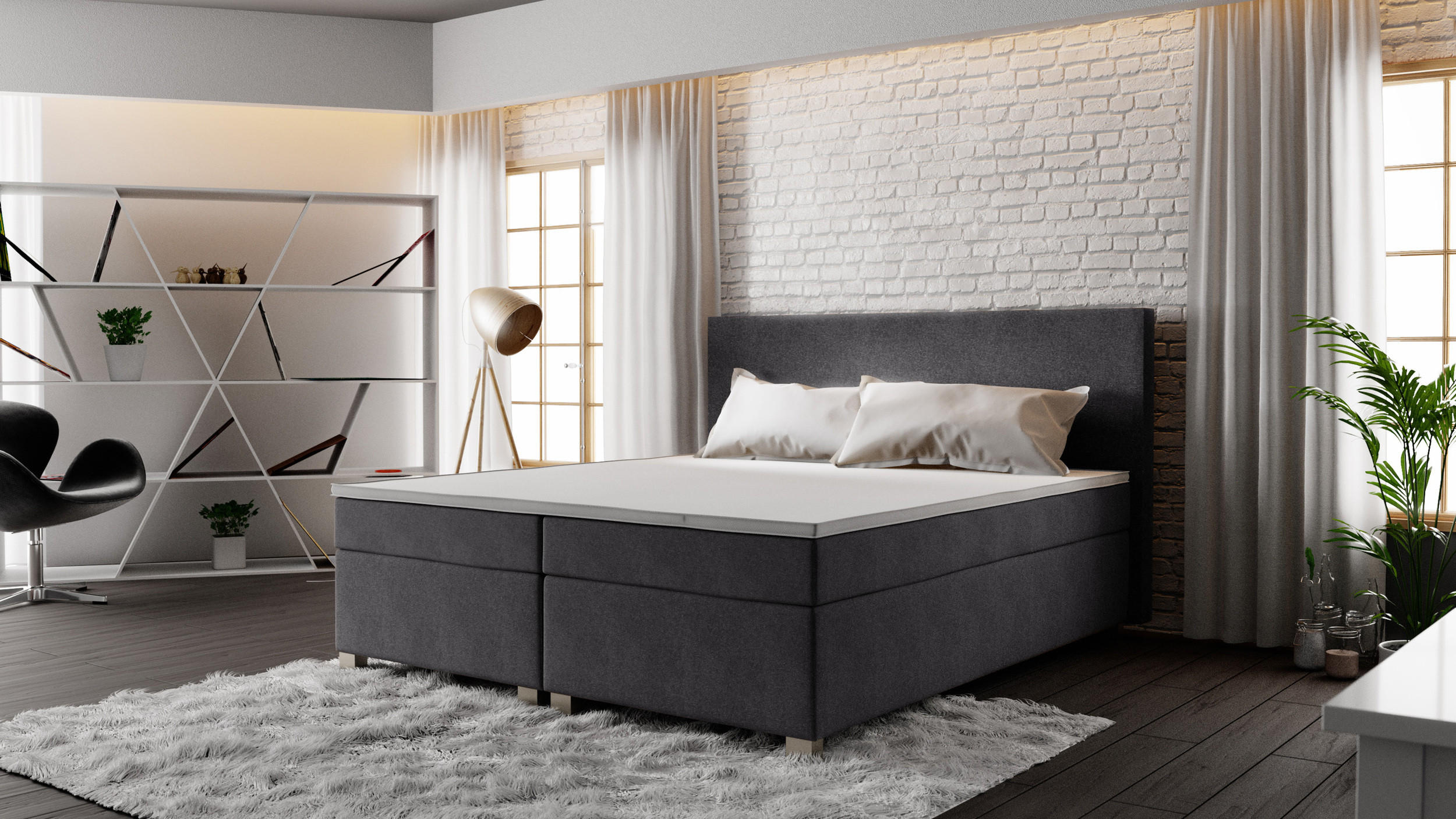 BOXBETT SIMPLE mit Matratze H3, Bonell und Topper 180x200 COSMIC 97 - Grau, Textil (180/200cm) - Bedante