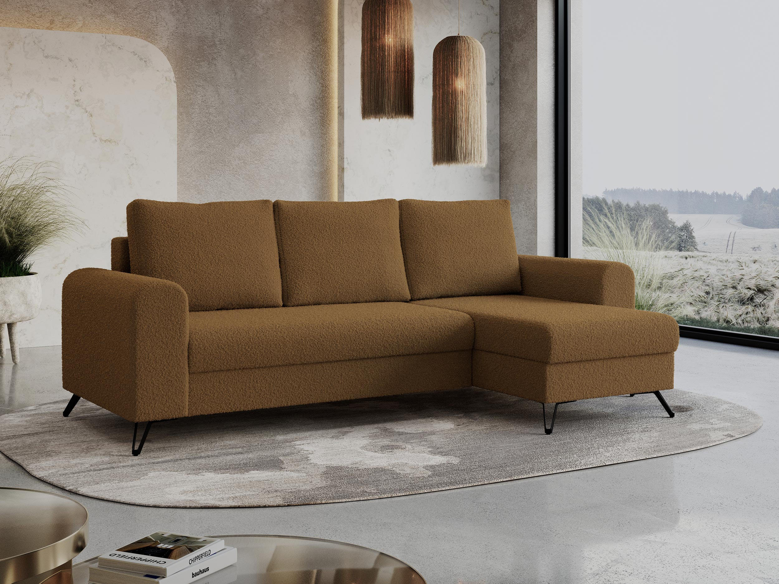 ECKSOFA Hugo Boucle Braun - Schwarz/Braun, Textil/Metall (242/140cm) - MKS