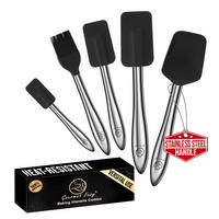 SILIKON-SPATEL-SET 5-teilig, schwarze Küchenhelfer, hitzebeständig mit Teigschaber & Pinsel - Schwarz, Metall - Gourmet Easy