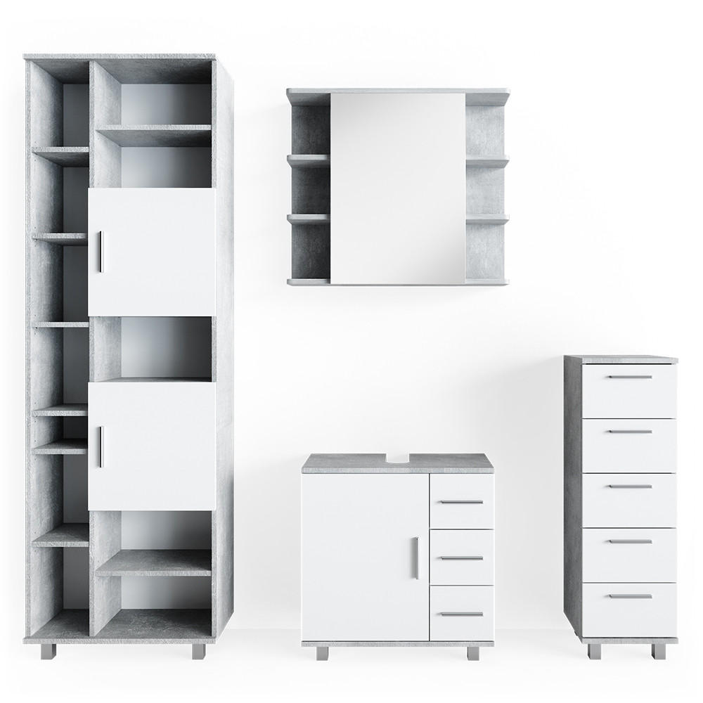 BADMÖBEL-SET Ilias Beton 4 Teile - Schieferfarben/Weiß, Holzwerkstoff (60/60/33cm) - Vicco