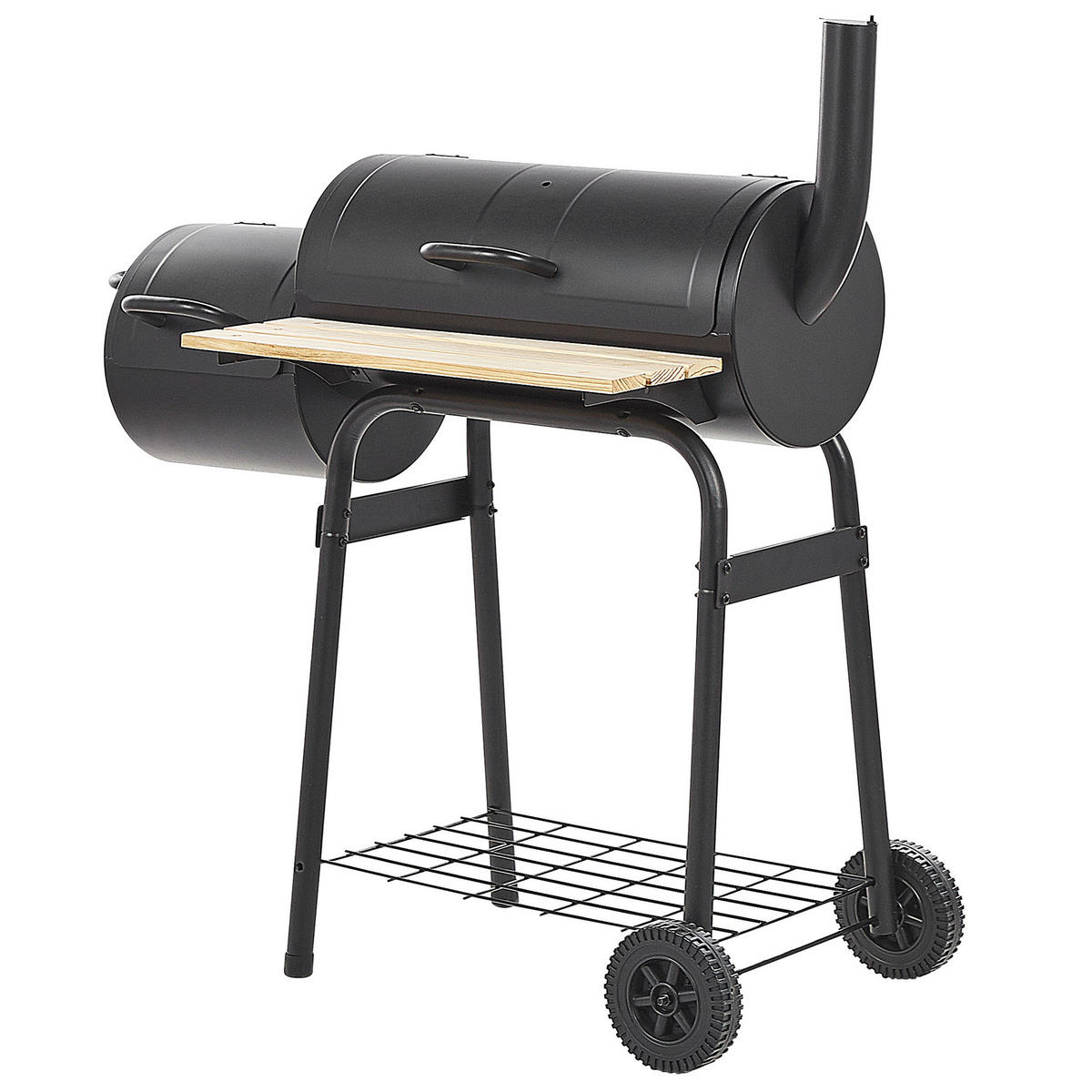HOLZKOHLEGRILL mit Räucherkammer schwarz rollbar Satah - Schwarz, Metall (110/115/51cm)
