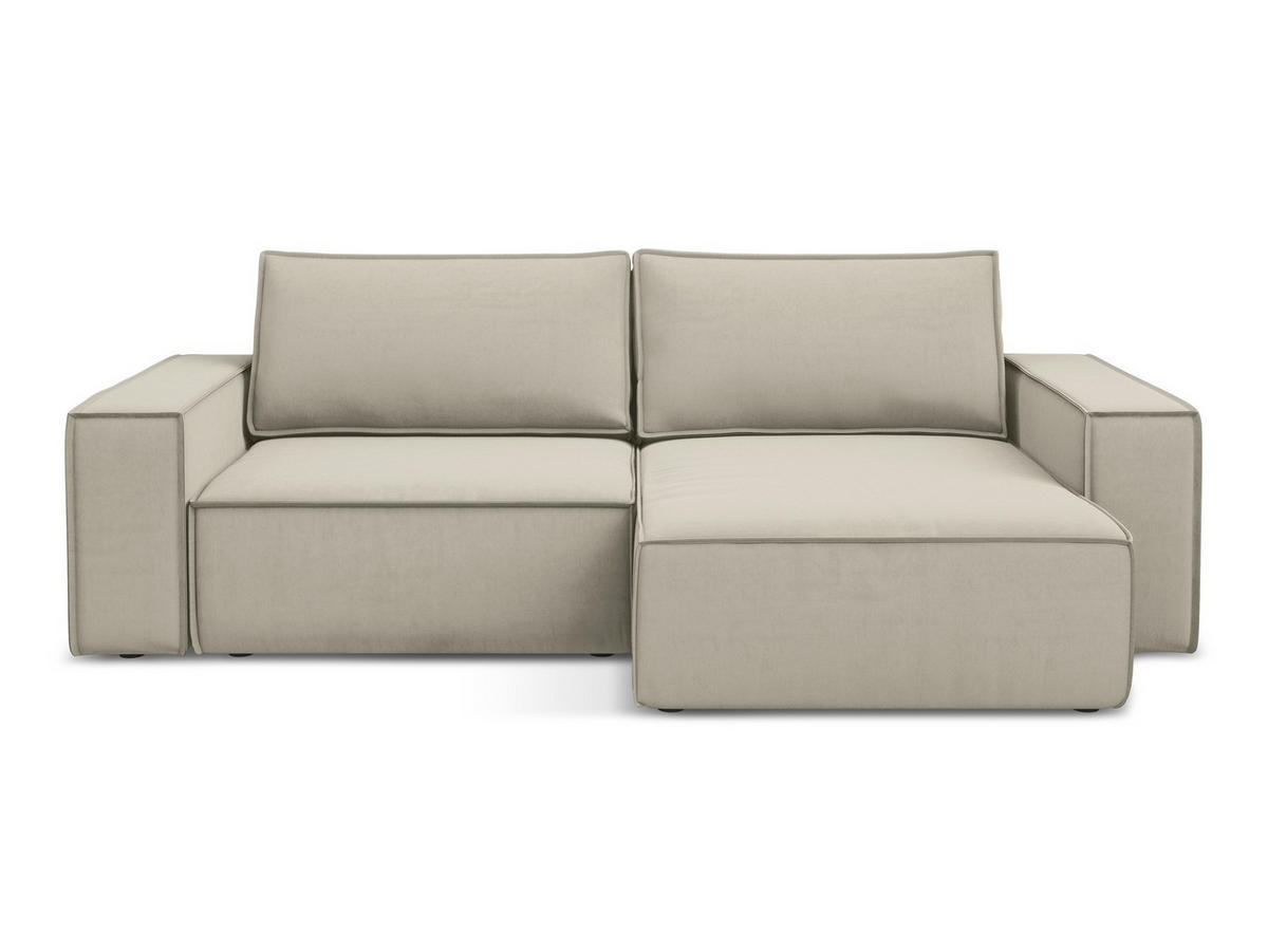 ECKSOFA mit Schlaffunktion Samt Stoff Creme - Perlmutt/Creme, Kunststoff/Textil (257/148cm) - Makamii