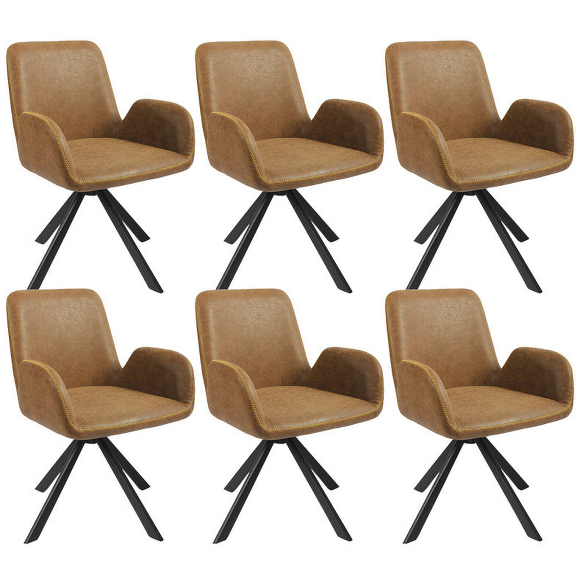 ARMLEHNSTUHL-SET 6 Stück in Lederlook(YZ7) - Dunkelbraun, Textil (56/82/59cm) - HOMAVO