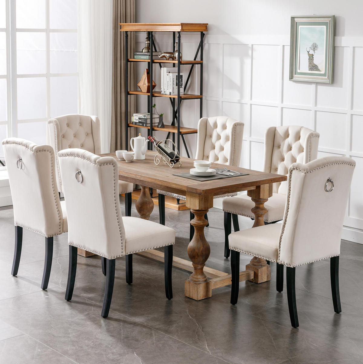 ESSZIMMERSTUHL 6er-Set Samt Beige mit Eichenbeinen - Beige, Metall (45/100/61.1cm) - Meubliv