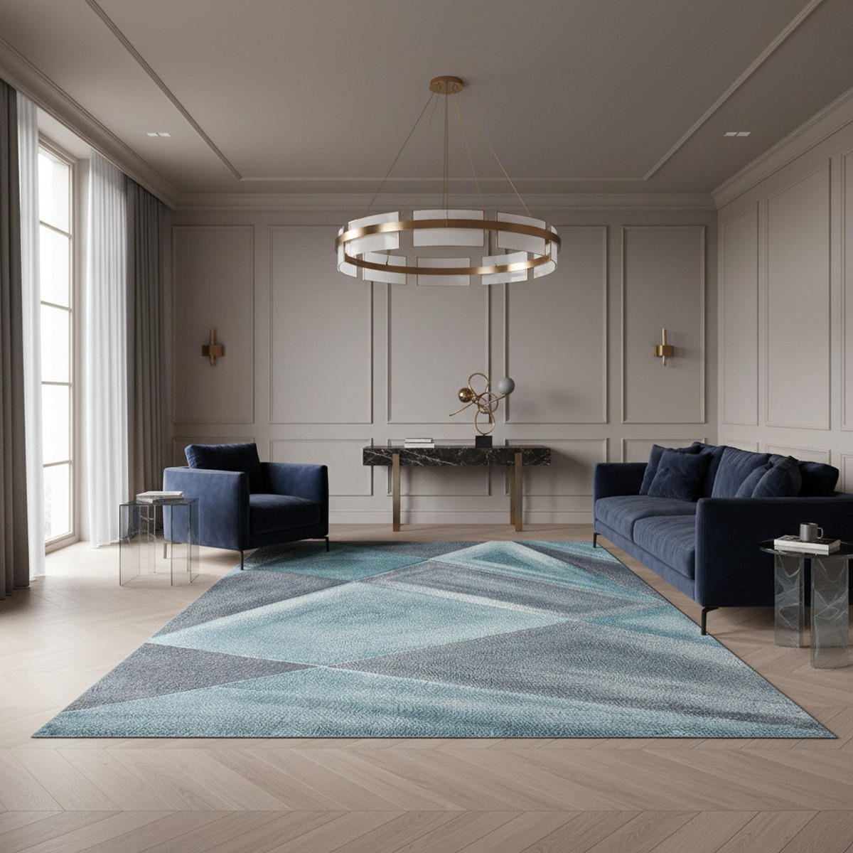 TEPPICH Kurzflor Geometrisch Polypropylen Wohnzimmer Blau Rechteckig 160x230 - Blau, Textil (160/230cm) - KADIMA DESIGN