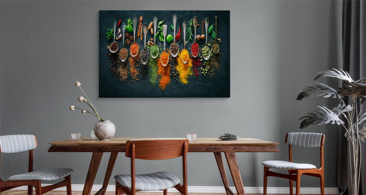 LEINWANDBILD für Esszimmer Gewürze Kräuter 3D 120/80 cm - Beige/Rot, Textil (120/80cm) - Muralo
