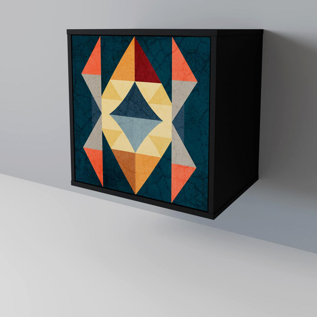 SIDEBOARD CRACKED ILLUSION, Schwarz, 57,5x42x72,5 cm, Schwarze Metallfüße - Multicolor/Schwarz, Holzwerkstoff/Metall (57.5/72.5/42cm) - SpaceRebels
