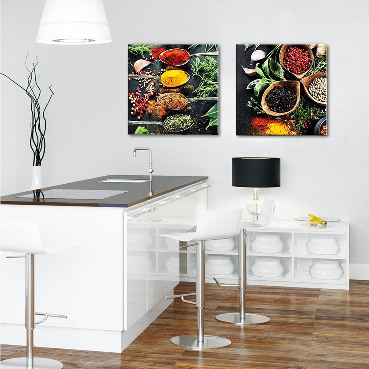 GLASBILD 50x50 cm Küche Gewürze bunt - Rot/Schwarz, Glas (50/50cm) - artissimo