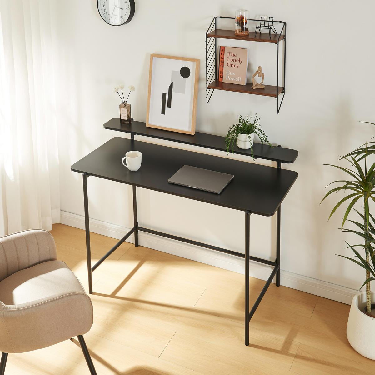 SCHREIBTISCH Samnanger - Schwarz, Holzwerkstoff/Metall (55/120/88cm) - [en.casa]