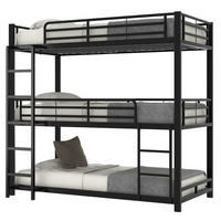 ETAGENBETT 90/200 cm aus Metall in Schwarz – Dreifachbett mit Leiter - Schwarz, Metall (90/200cm) - BEAOK