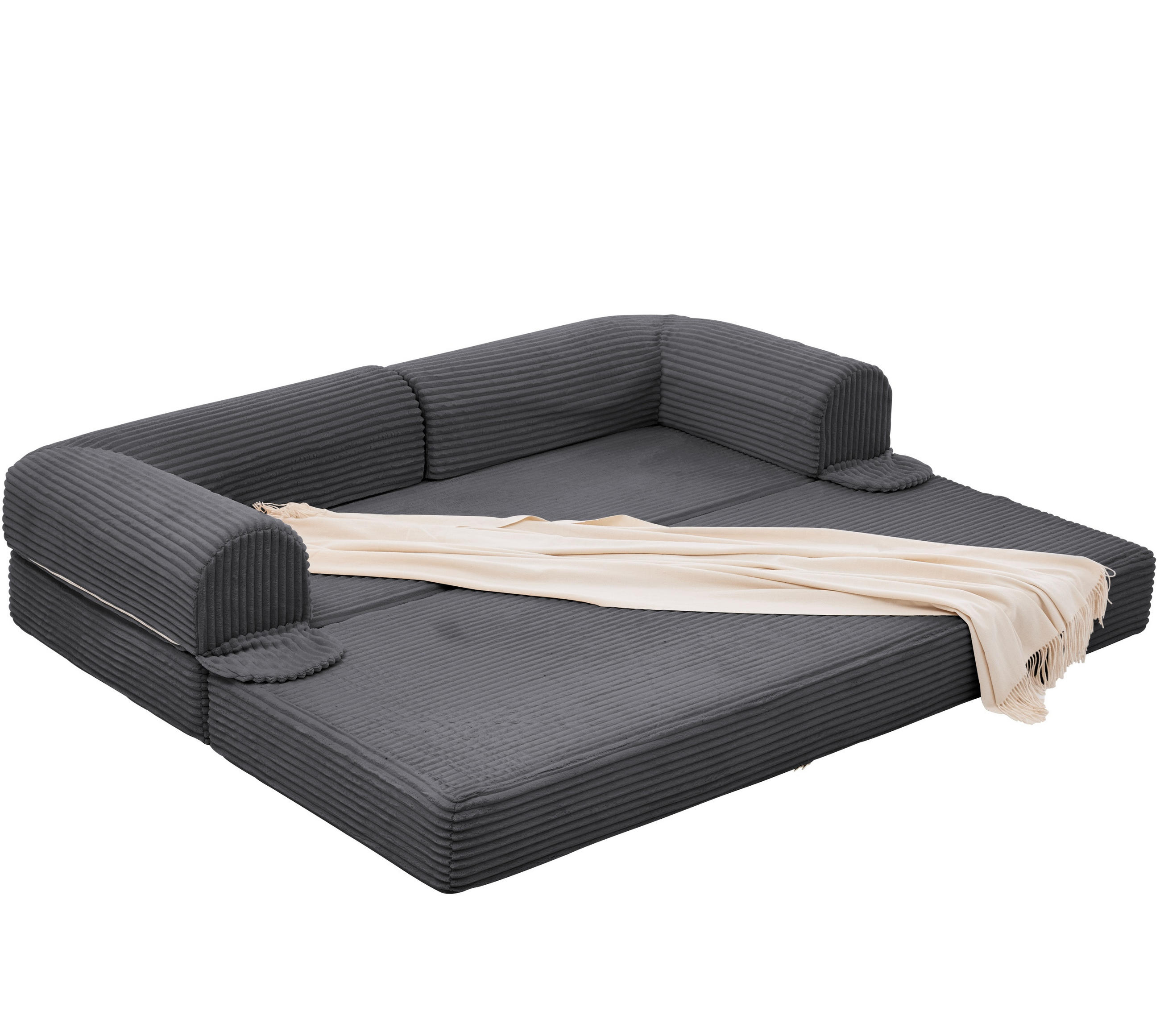 SCHLAFSOFA Cordstoff, 2-in-1 Klappsofa, 2-Sitzer, Sofabett 190×156 cm, Grau - Grau, Textil (190/65/78cm) - LVHOM