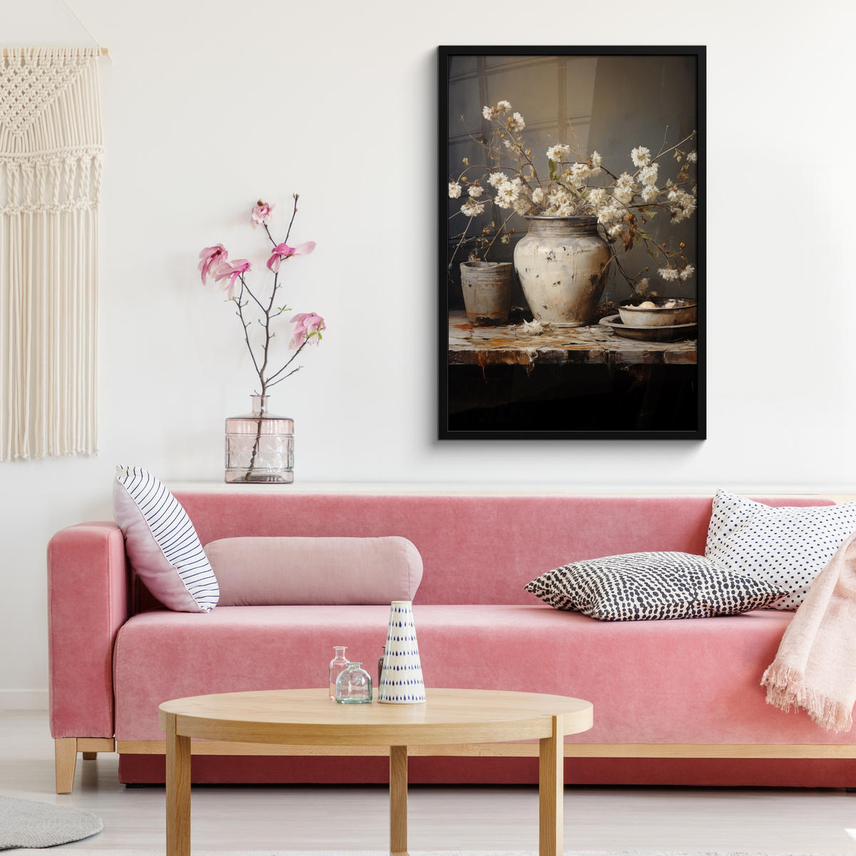ZARÁMOVANÝ PLAGÁT Zátišie - Kvety - Kytica - Váza - Víno 60x90 cm - čierna, papier (60/90cm) - MuchoWow