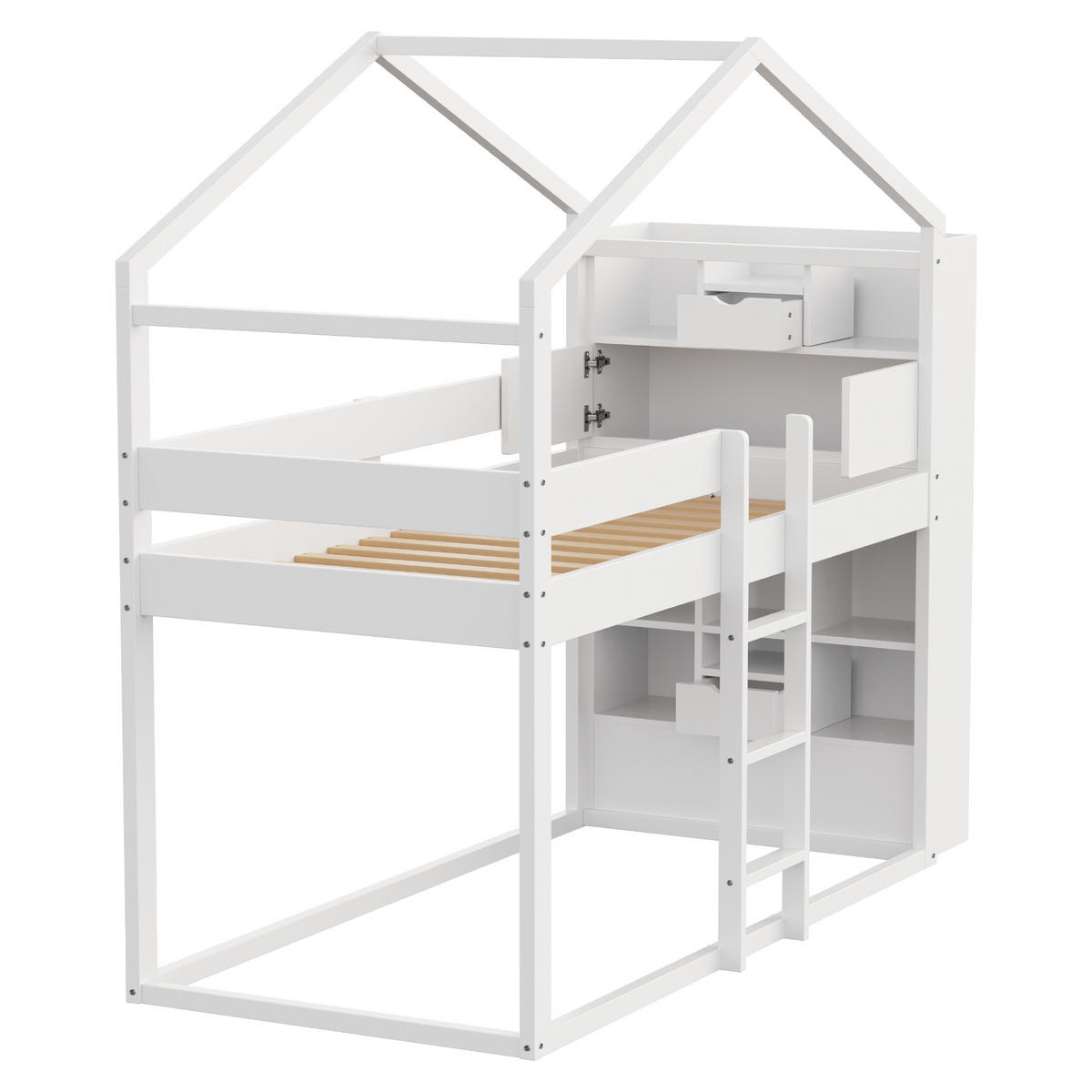 ETAGENBETT Modell Stauraum Weiß - Weiß, Holz (90/200cm) - ComfortXL