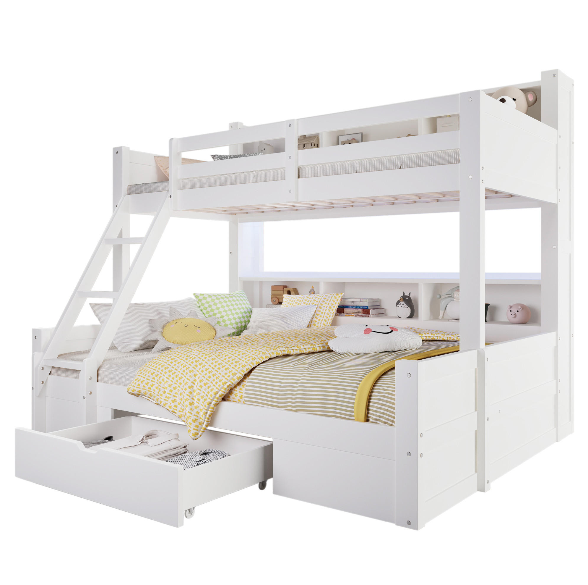 ETAGENBETT 90/200 cm + 140/200 cm in Weiß mit LED-Beleuchtung und Stauraum - Weiß, Holz (90/200cm) - OKMYHOME