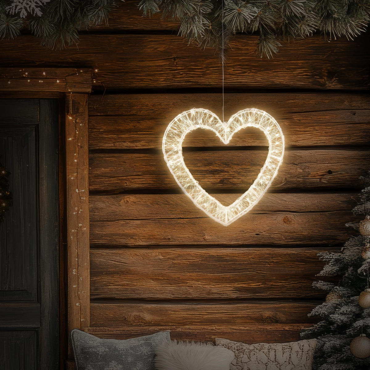 LED SRDCE Vánoce 500 LED teplá bílá vánoční dekorace 38,5 x 36 cm pro vnitřní i venkovní použití - bílá, plast (38.5/36/4.5cm) - ECD-Germany