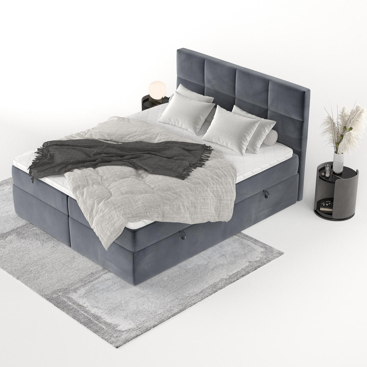 BOXBETT Oris 140/200 cm Dunkelgrau im Kronos Stoff - Dunkelgrau/Schwarz, Holz/Holzwerkstoff (140/200cm) - AltaBeds