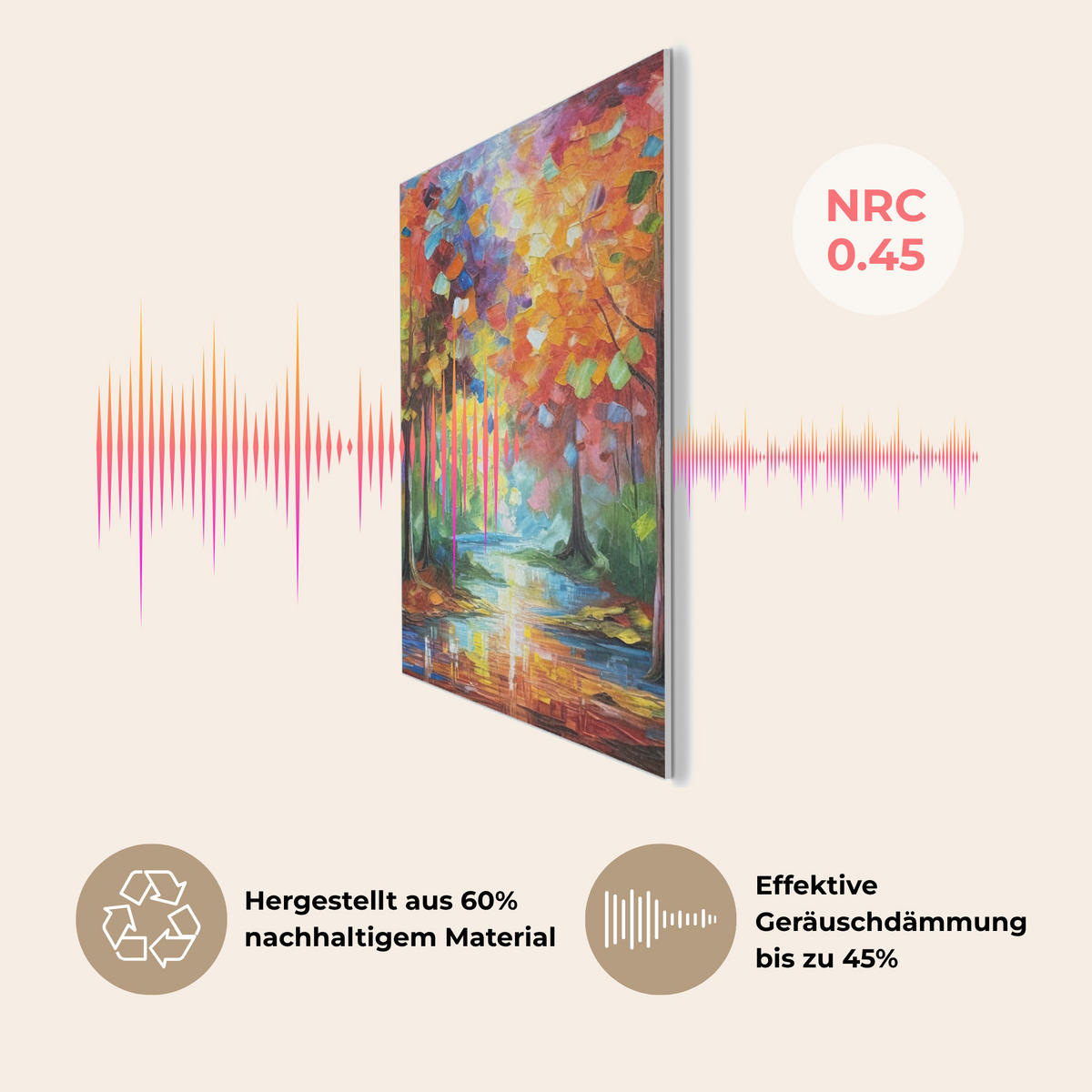 AKUSTIKBILD Landschaft - Wald - Farben - Natur Wanddeko 60x90 cm - Multicolor, Kunststoff (60/90/0.9cm) - MuchoWow