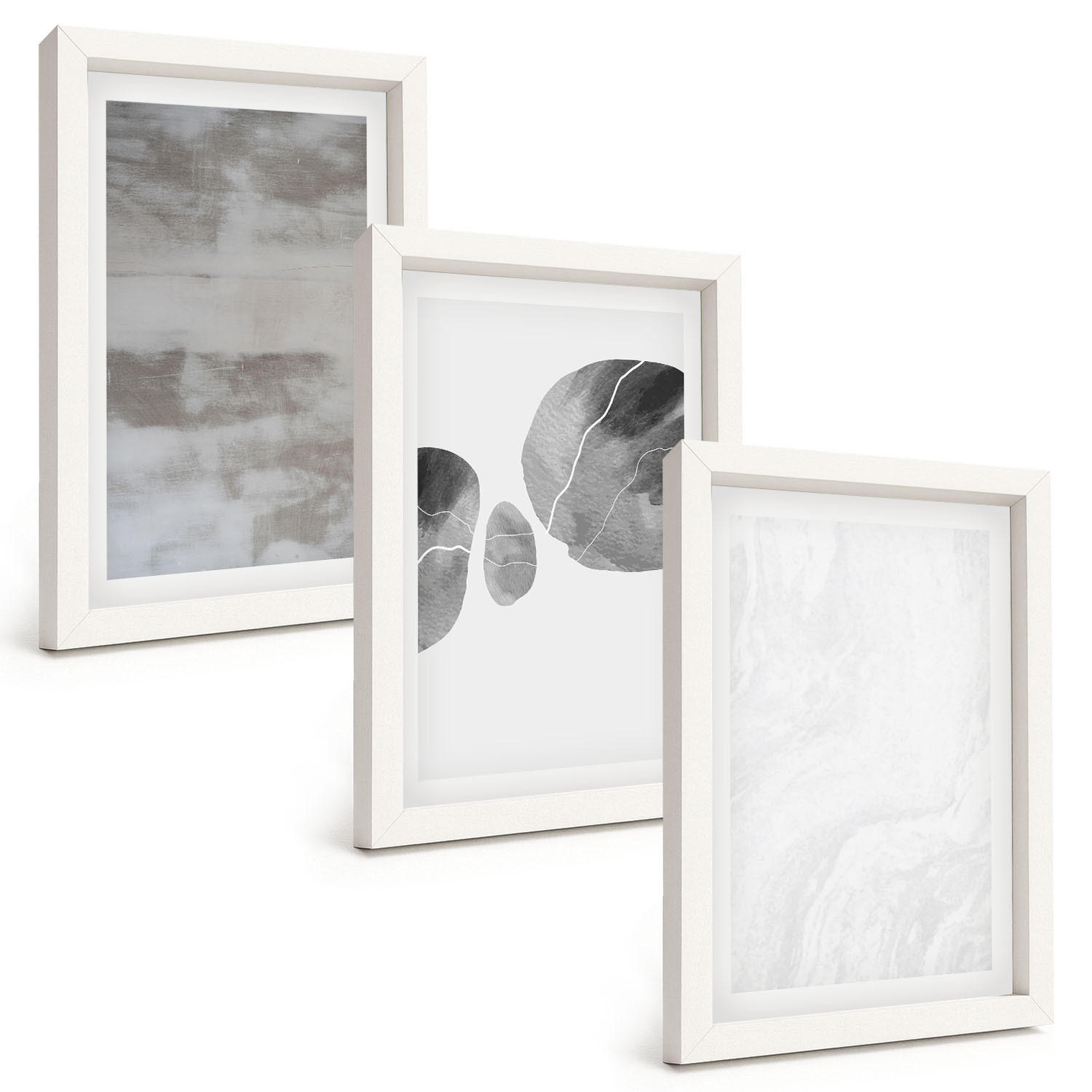 BILDER SET 3er Set - 20x30 cm Weißer Rahmen - Abstrakte moderne Strukturen - Weiß, Kunststoff (20/30cm) - TULUP