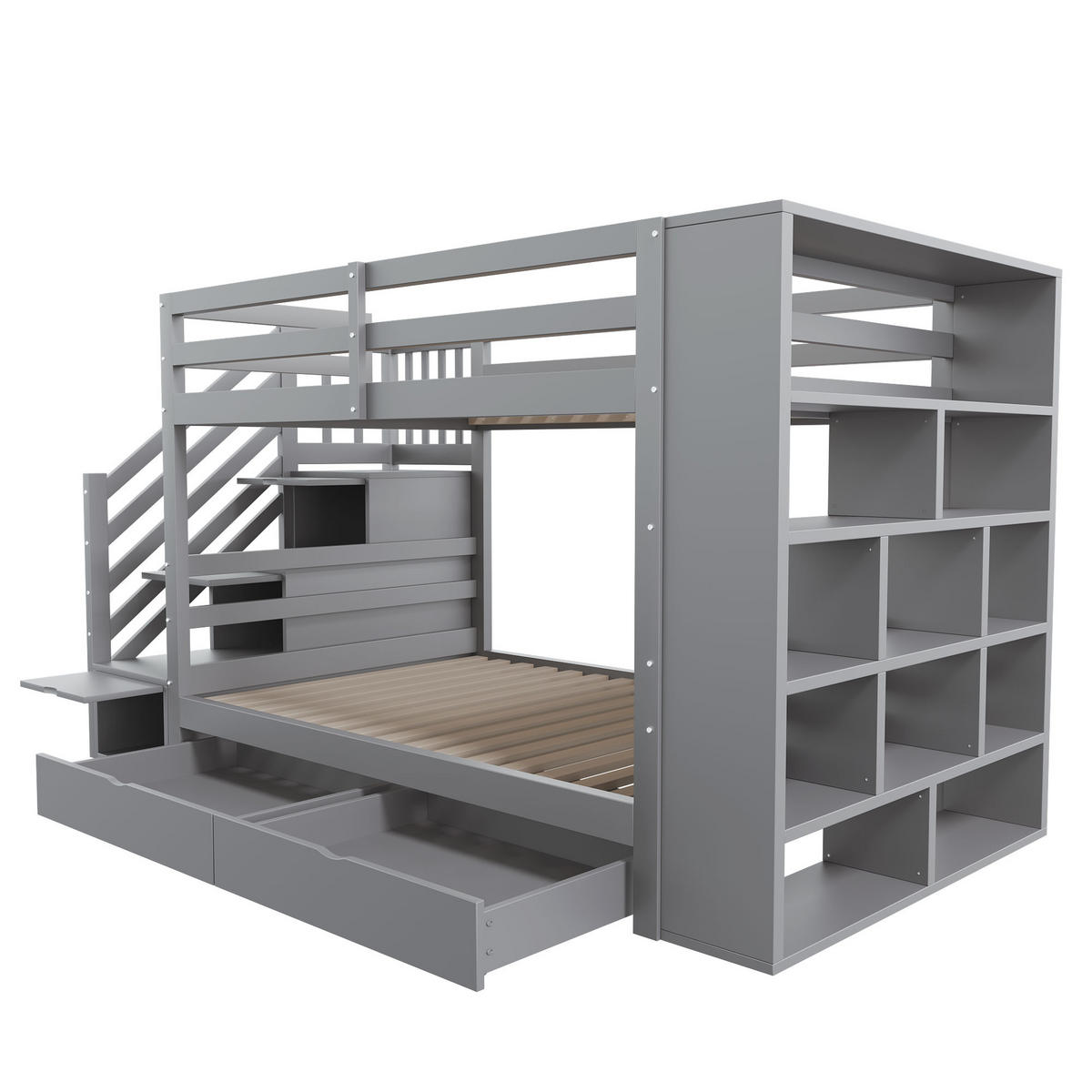 ETAGENBETT 90/200 cm Grau mit Sicherheitstreppe und Stauraum - Grau, Holz (90/200cm) - OKWISH