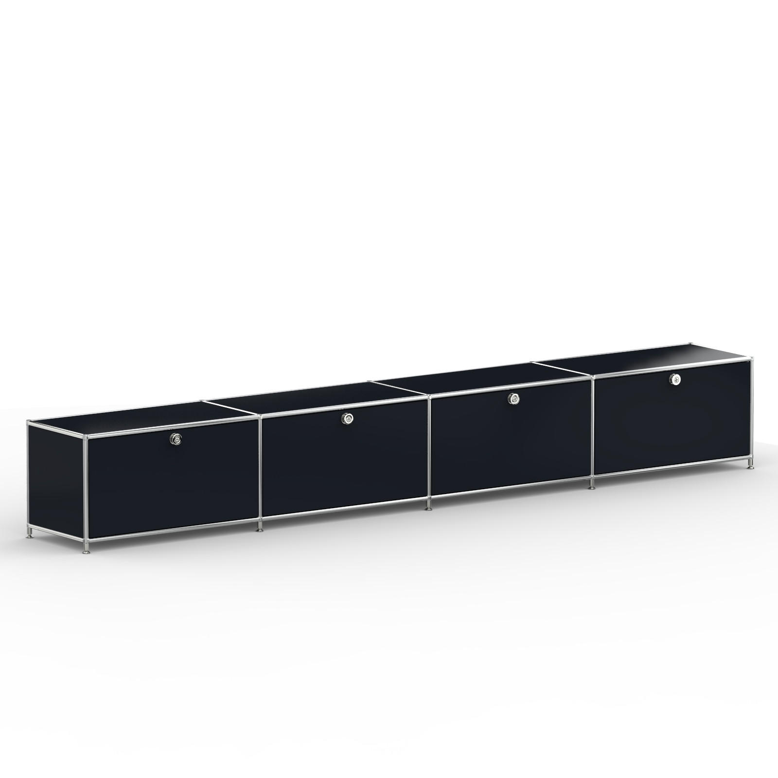 TV Board mit 4 Klappen & Schloss, Breite 302 cm, Graphitschwarz - Chromfarben/Silberfarben, Metall (40/43/302.2cm) - Versee
