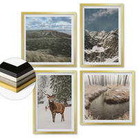 WANDBILDER 4er Set - 50x50 cm & 40x60 cm Goldrahmen - Berge, Schnee, Hirsche, Waldlandschaft - Goldfarben, Kunststoff (50/50cm) - ArtPrintCave