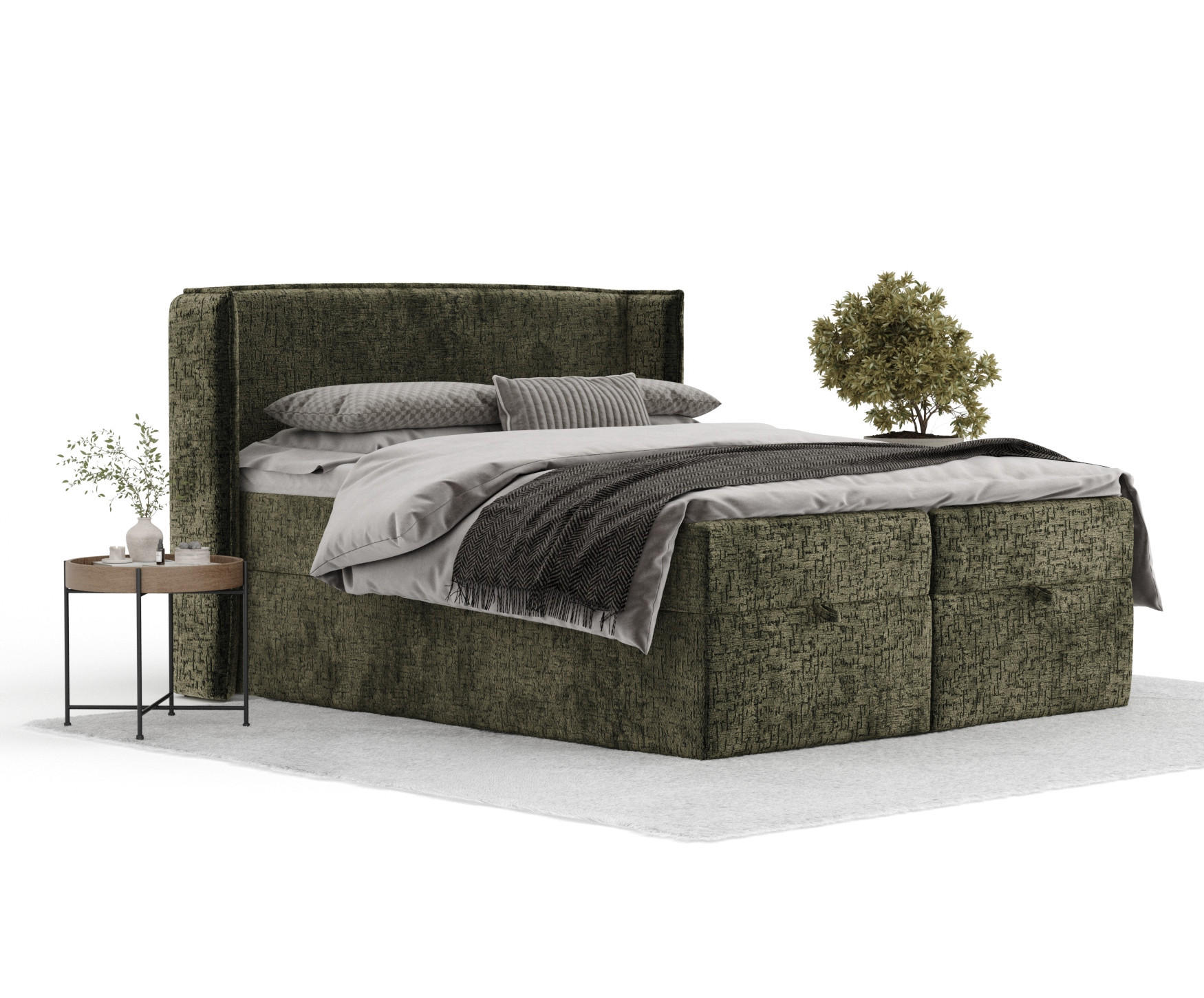 Thumbnail - Maison de Reve Boxbett, Olivgrün, Textil, Buche, Kiefer, H3, Höhe ca. 20 cm, 140x200 cm, Oeko-Tex® Standard 100, FSC 100...