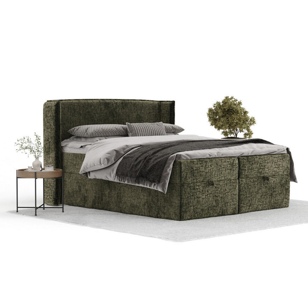 Thumbnail - Maison de Reve Boxbett, Olivgrün, Textil, Buche, Kiefer, H3, Höhe ca. 20 cm, 160x200 cm, Oeko-Tex® Standard 100, FSC 100...