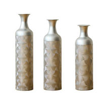 BODENVASE 3-tlg Bodenvasen 50-66-83cm Silber-Metallvase Wellenmuster Standvase Zimmerdeko - Silberfarben, Metall (91.96cm) - Raelunyi