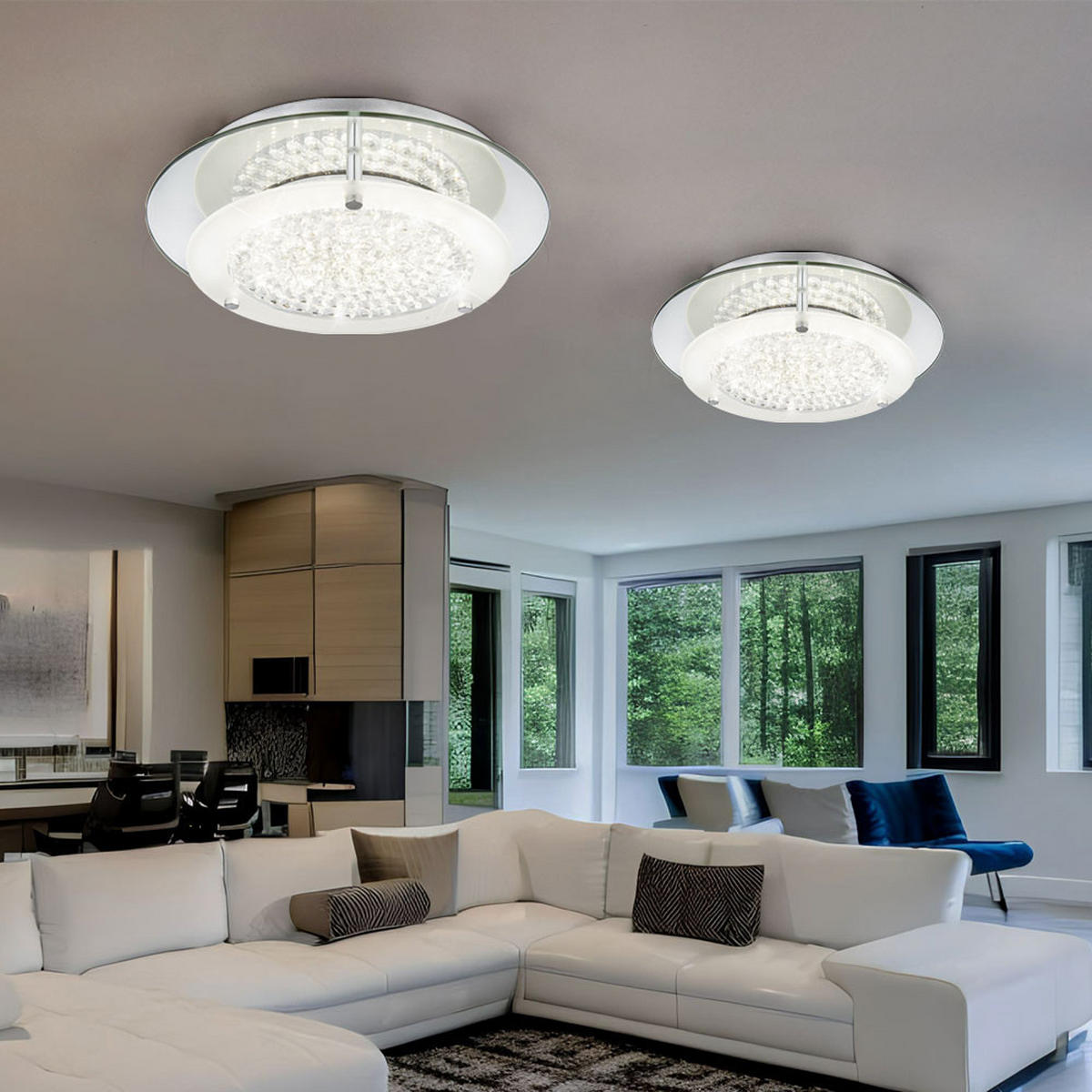 LED DECKENLEUCHTE Chrom Kristalloptik Silber - Silberfarben, Metall (28/28/7.8cm) - Globo Lighting