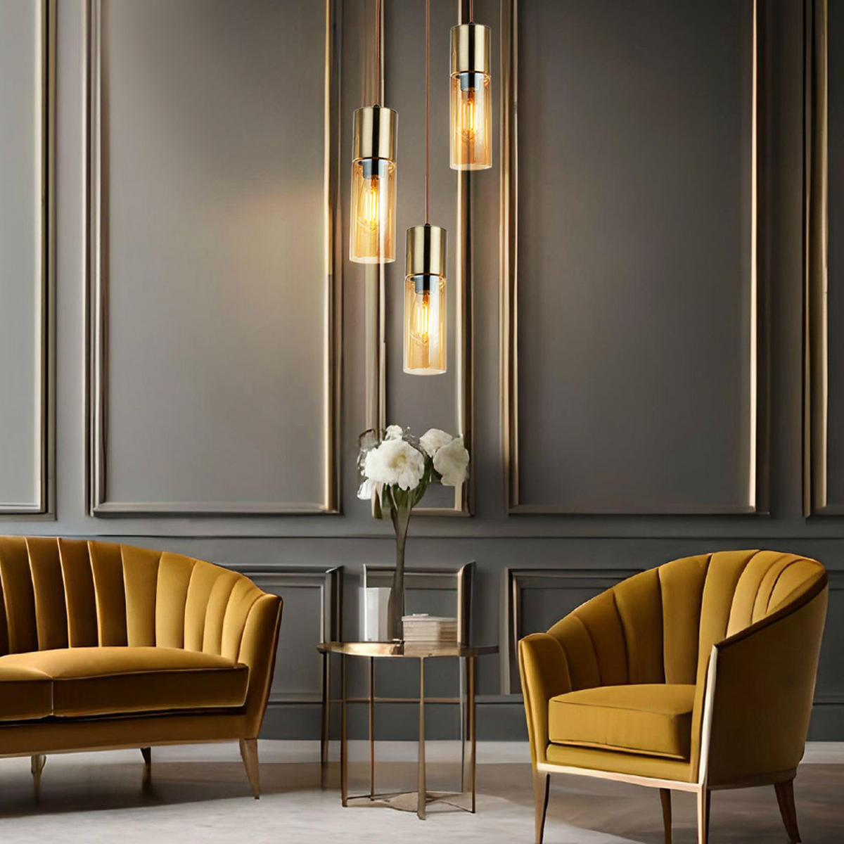 HÄNGELEUCHTE Messing Glas Amberfarben - Messingfarben, Glas (30/30/150cm) - Globo Lighting