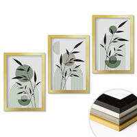WANDBILDER 3er Set - 20x30 cm Goldrahmen - Boho-Pflanzenkompositionen - Goldfarben, Kunststoff (20/30cm) - ArtPrintCave