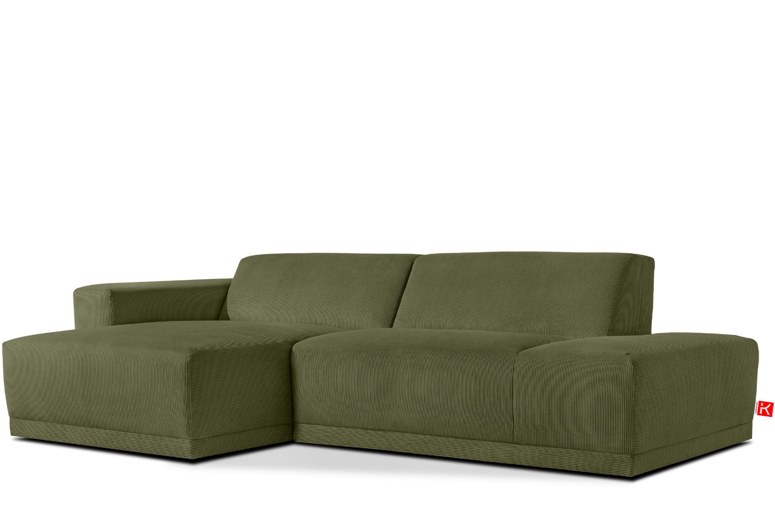 ECKSOFA-LINKS MUDI in moderner Optik mit hochwertigem Kaltschaum, Cord-Stoff, khaki - Schwarz/Grün, Textil (280/160cm) - KONSIMO®