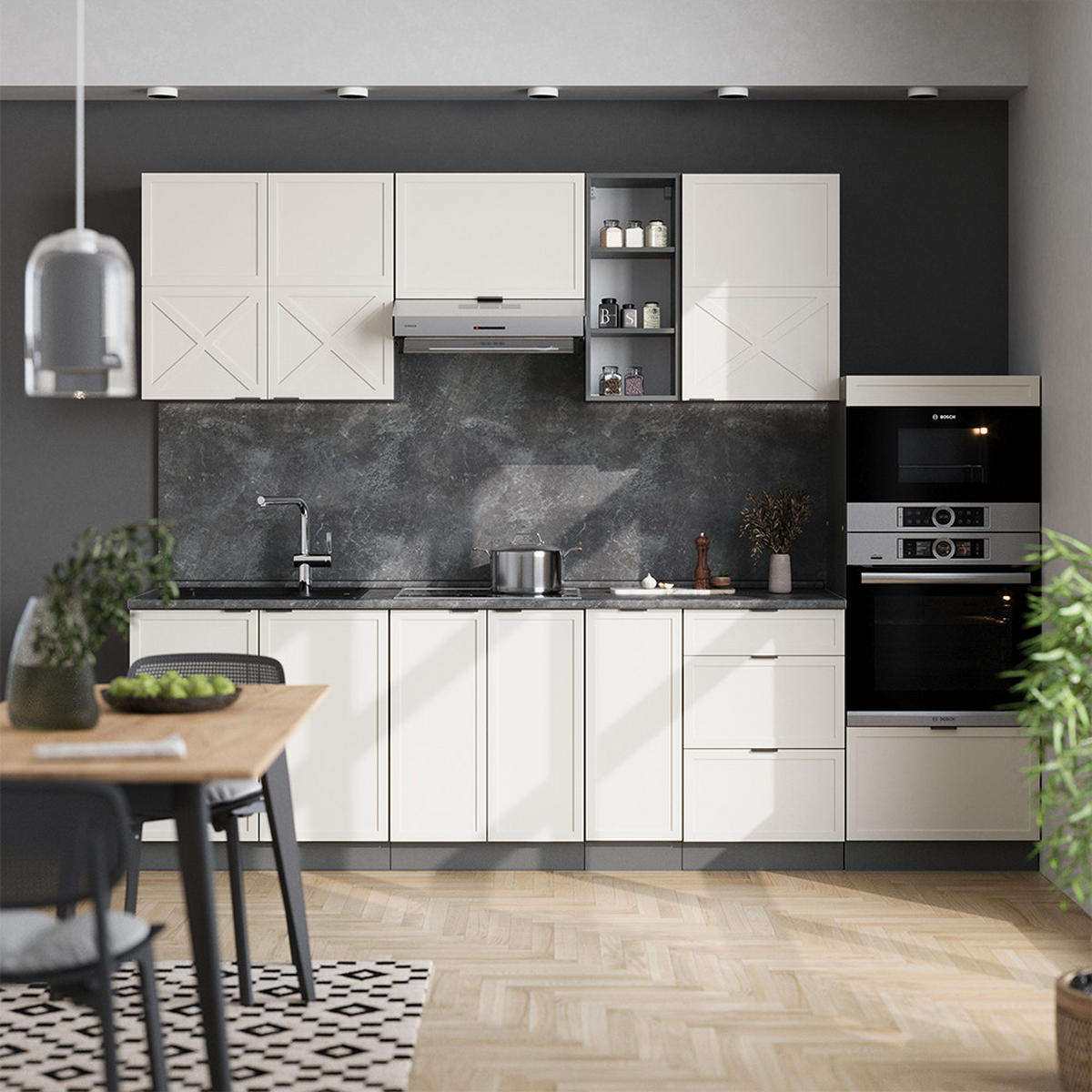 KÜCHENZEILE Fame-Line GrauBeige/Anthrazit 280 cm, AP Anthrazit - Anthrazit/Grau, Holzwerkstoff (280/81.6/60cm) - Vicco
